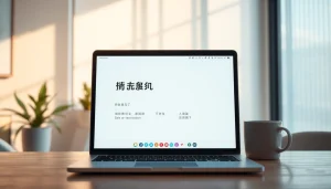 Interactive interface of 有道翻译 displayed on a laptop in a modern workspace.