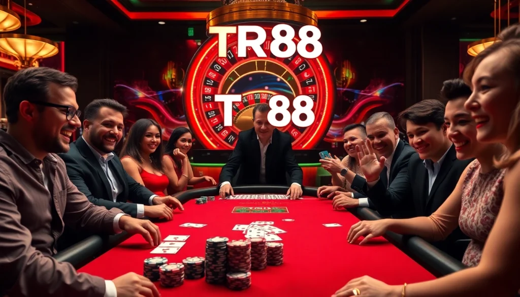 Engaging high-stakes poker action at TR88 casino with professional chips and players.