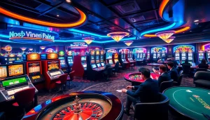 Engaging players in a vibrant casino scene of https://www.hotelleonardvinci.com/en, featuring colorful slot machines and roulette wheels.