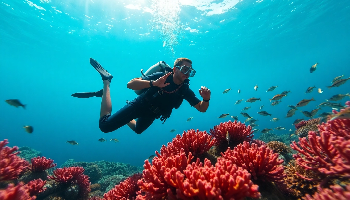 Tauch Ausbildung unter Wasser mit einem Taucher, der elegante Techniken zeigt